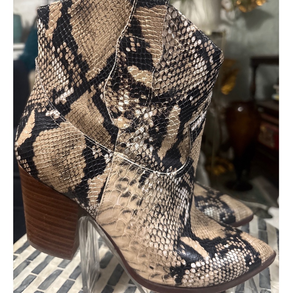 Genuine Goatskin Leather Snake Print Western Ankle Boots Size‎ 7.5